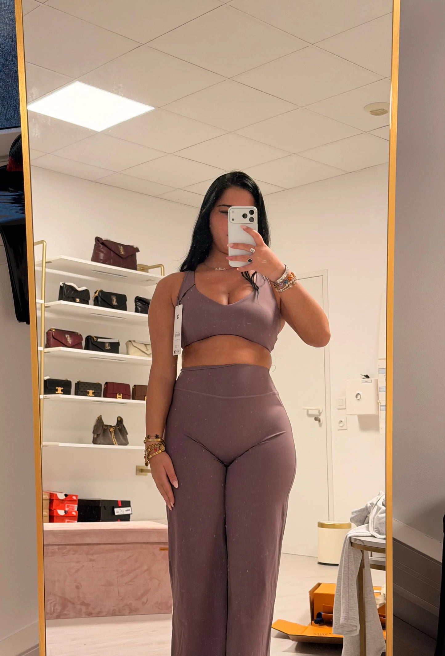 Ensemble 3 Pièces Sport Femme ALO – Legging Taille Haute, Brassière & Veste ALO – Prune