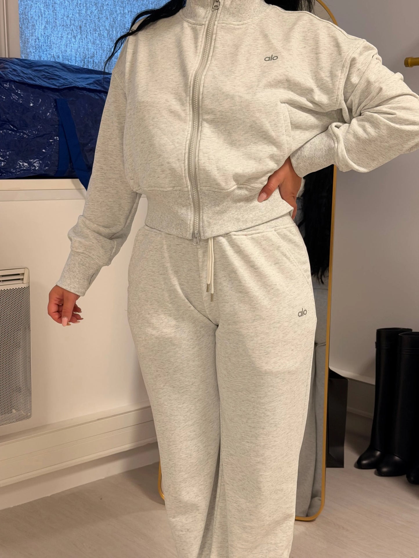 Ensemble sweat zippé et pantalon large ALO – Gris