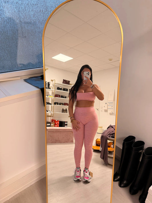 Ensemble 3 Pièces Sport Femme ALO – Legging Taille Haute, Brassière & Veste ALO – Rose