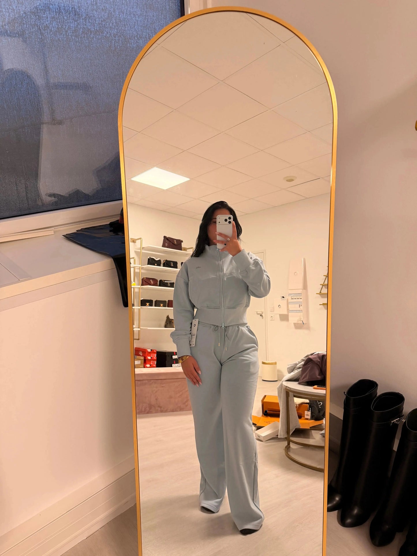 Ensemble sweat zippé et pantalon large ALO – Bleu ciel Alo