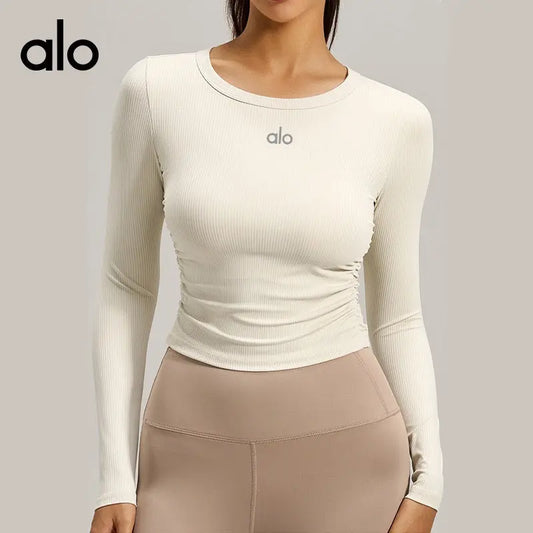 Ensemble Legging Taille Haute & Top Côtelé ALO – Beige & Taupe