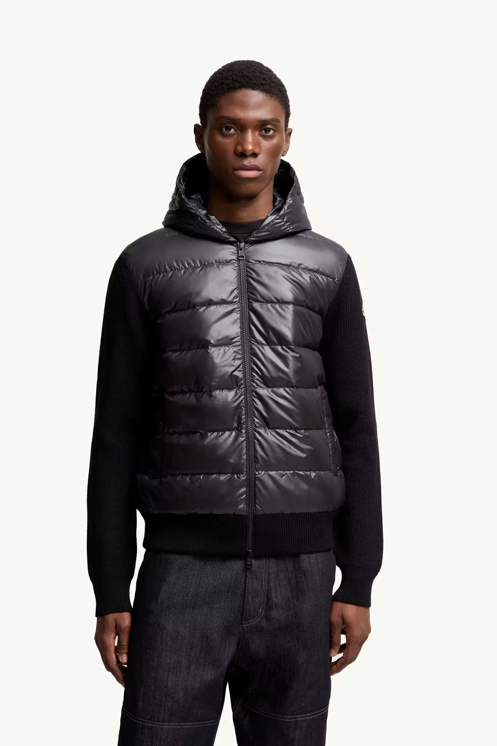 Cardigan zippé matelassé en laine Moncler